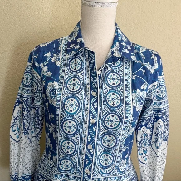 Anthropologie Printed V-Neck Buttonfront Shirtdress XS - Picture 6 of 16